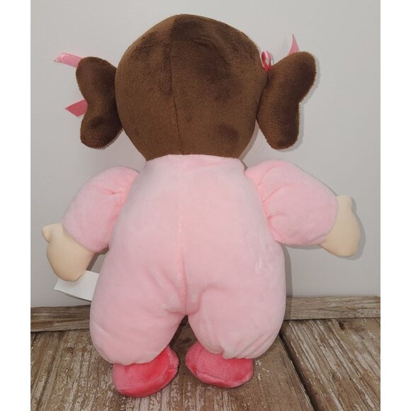 Linzy My First Doll Plush Stuffed Rag Baby Doll Brunette Pigtails Pink 10 Inches - Picture 2 of 3